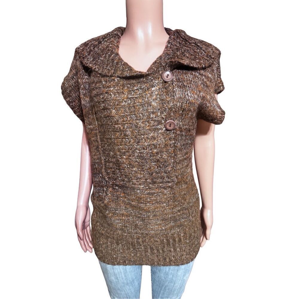 Pulp short sleeve wide placket coffee bean jumper knit pullover sweater M